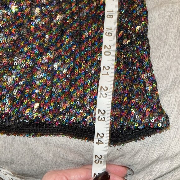 Lucy Paris Black Multicolor Sequenced Faux Wrap Holiday Mini Dress Size Large - Picture 11 of 11